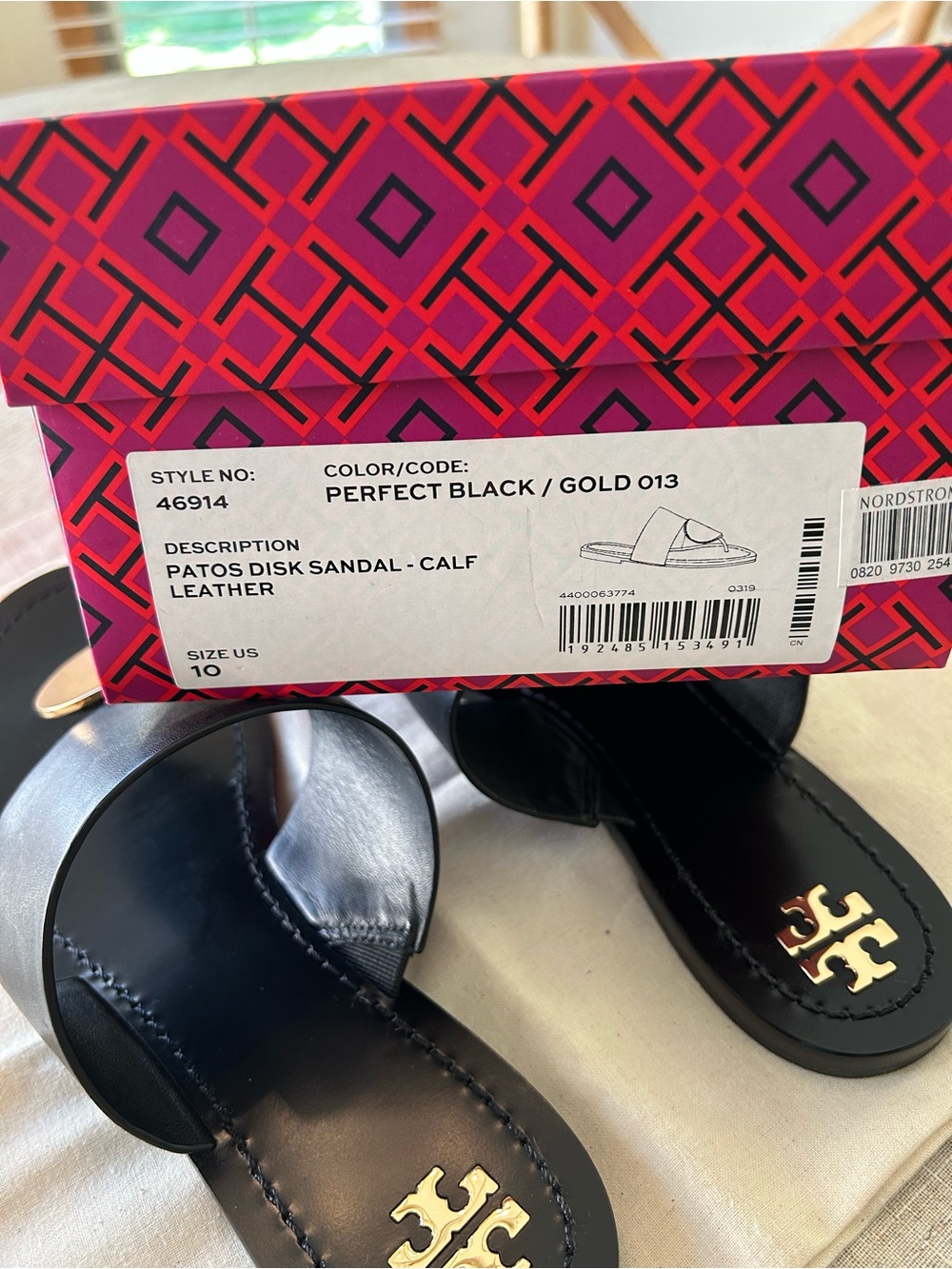 Tory Burch Patos Disk Sandal, Black/Gold, Size 10, Slightly worn. - Picture 6 of 6